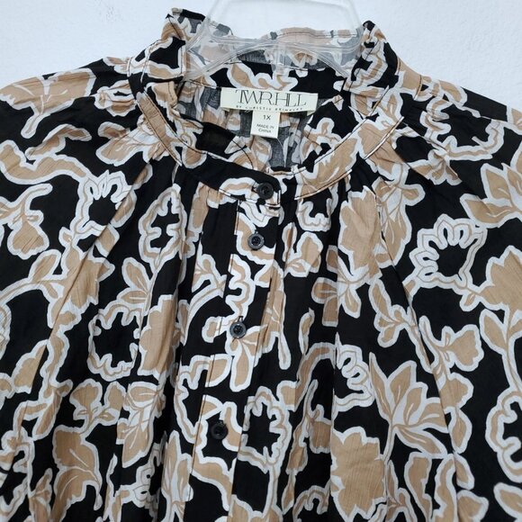 TWRHLL by Christie Brinkley Smocked Button-down Floral Blouse Size 1X - Picture 2 of 11